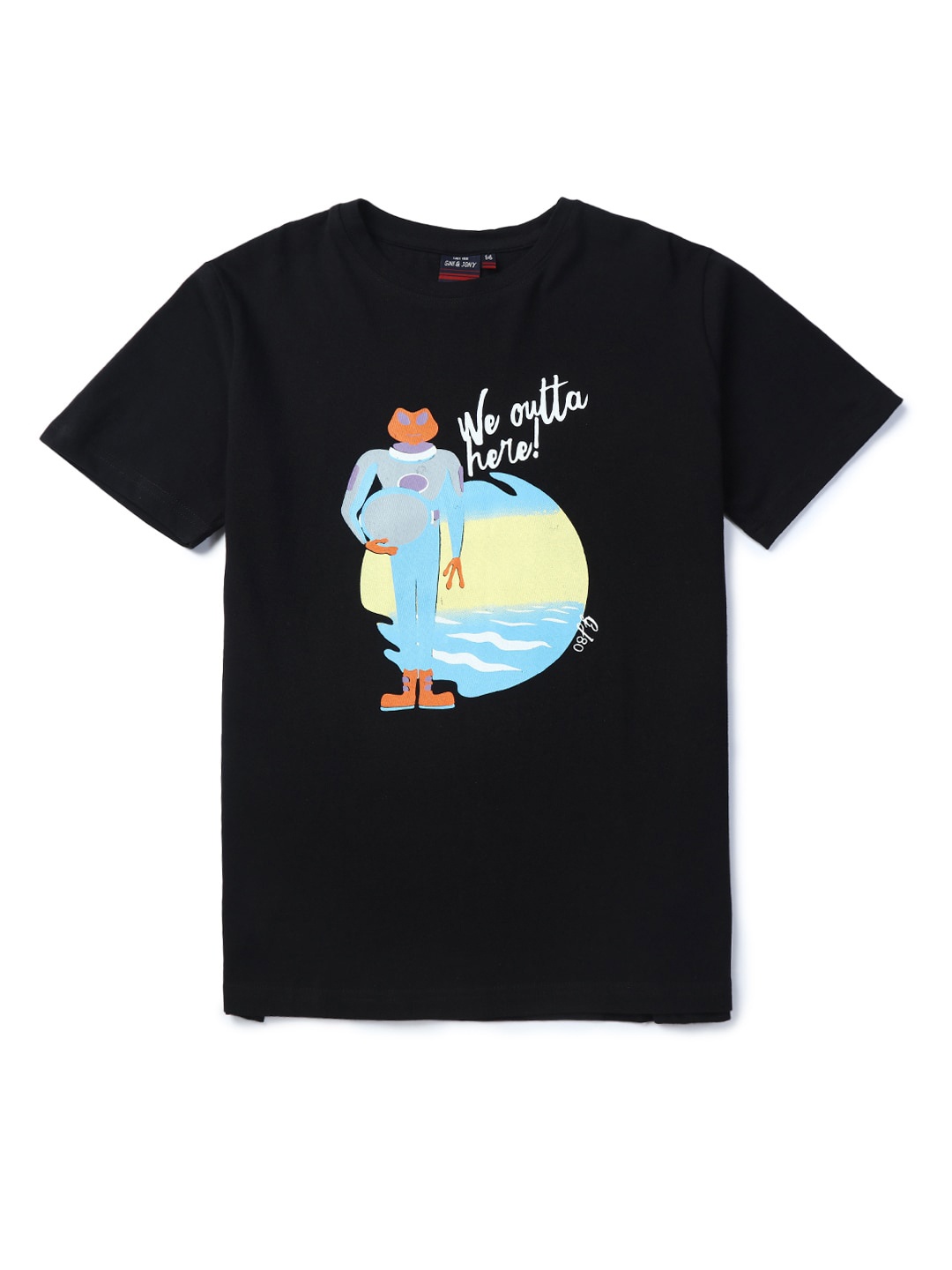 

Gini and Jony Boys Conversational Printed Cotton T-shirt, Black