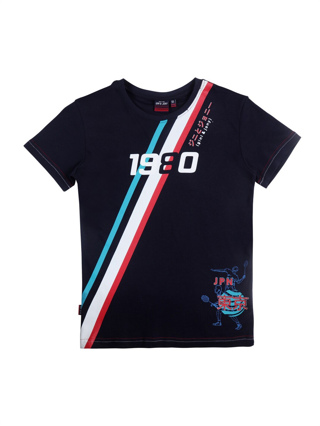 Gini and Jony Boys Typography Printed T-shirt, Navy blue