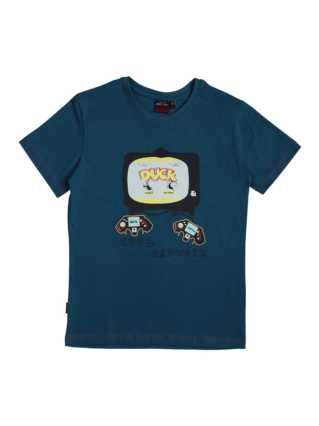 

Gini and Jony Boys Graphic Printed Cotton T-shirt, Teal