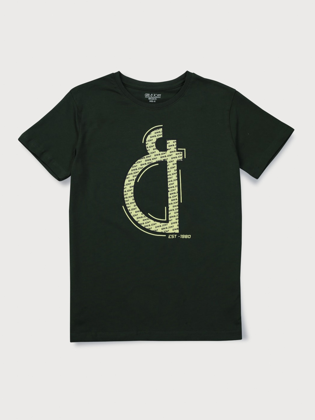 

Gini and Jony Boys Brand Logo Printed Cotton T-shirt, Olive
