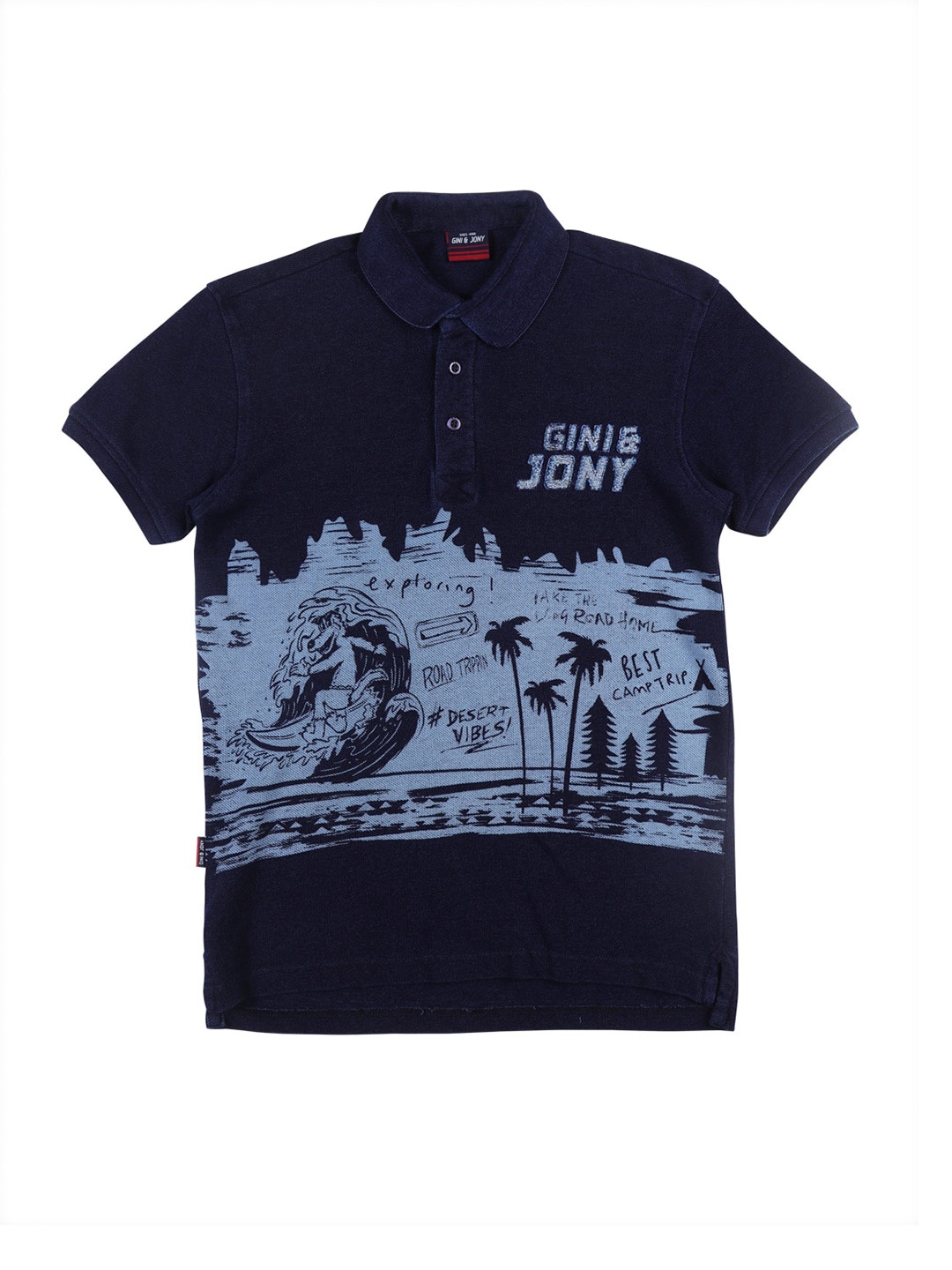 

Gini and Jony Boys Graphic Printed Polo Collar Cotton T-shirt, Navy blue