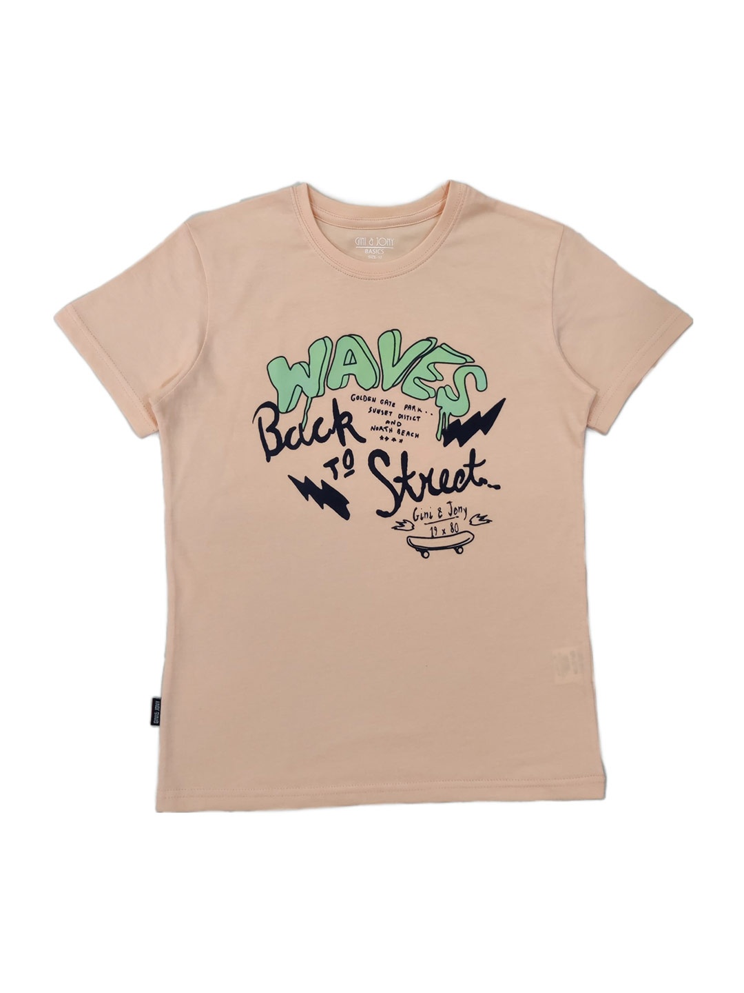 

Gini and Jony Boys Typography Printed Cotton T-shirt, Peach