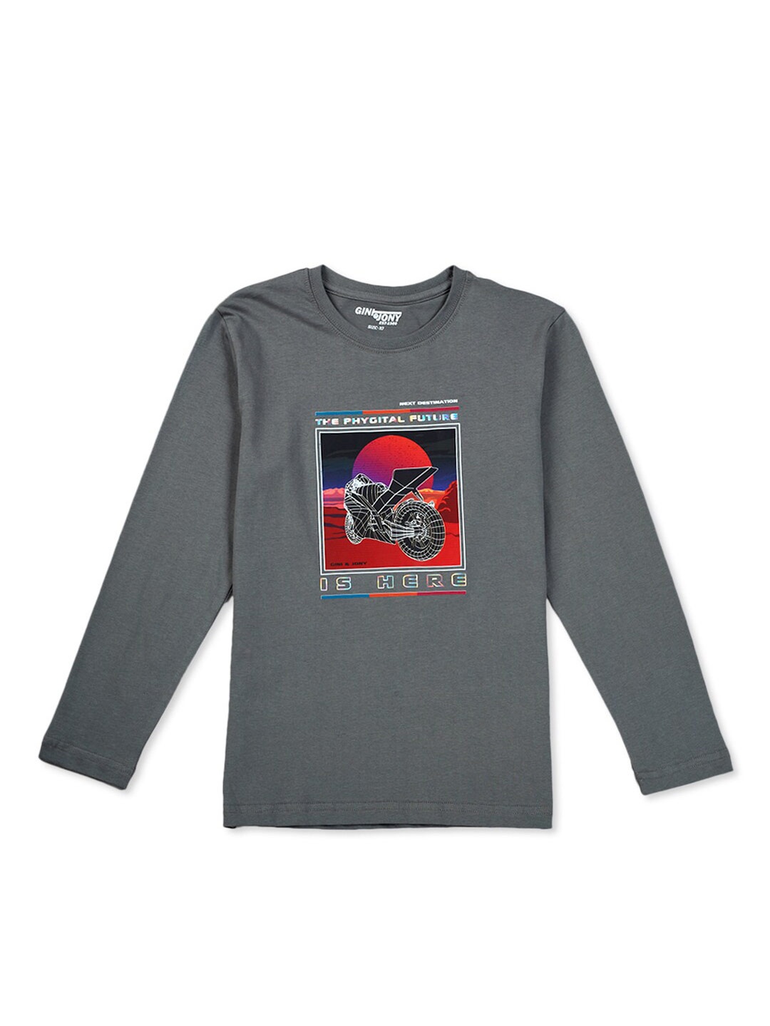 

Gini and Jony Boys Graphic Printed Cotton T-shirt, Grey