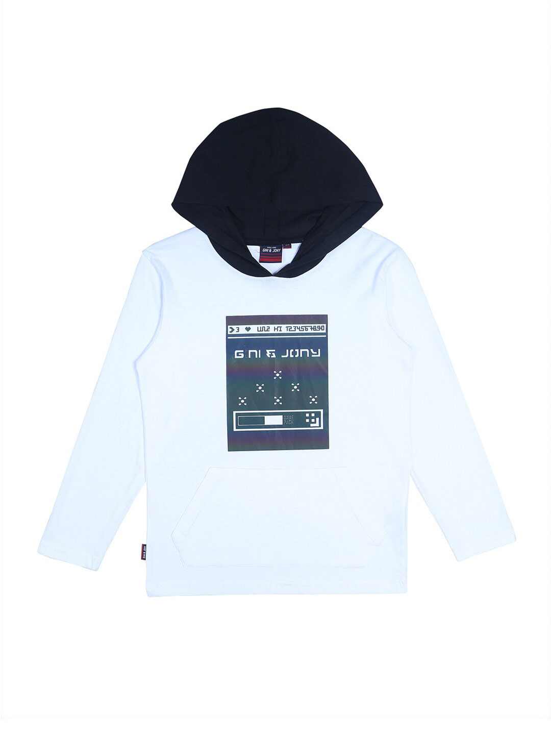 

Gini and Jony Boys Graphic Printed Hooded Cotton T-shirt, White