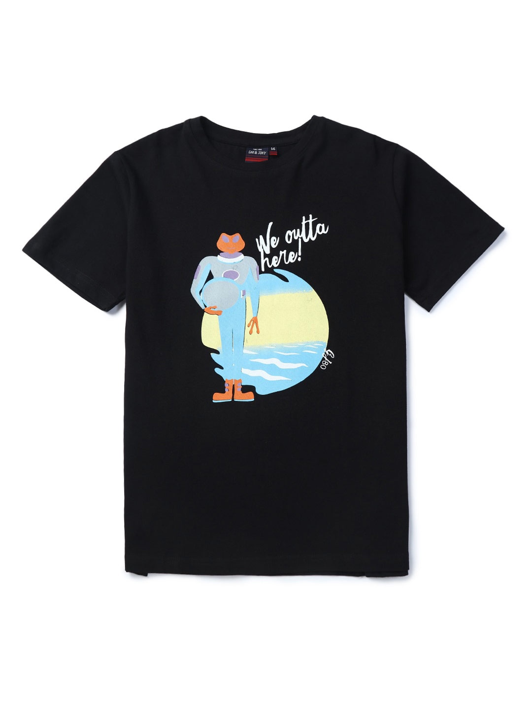 

Gini and Jony Boys Graphic Printed Cotton T-shirt, Black