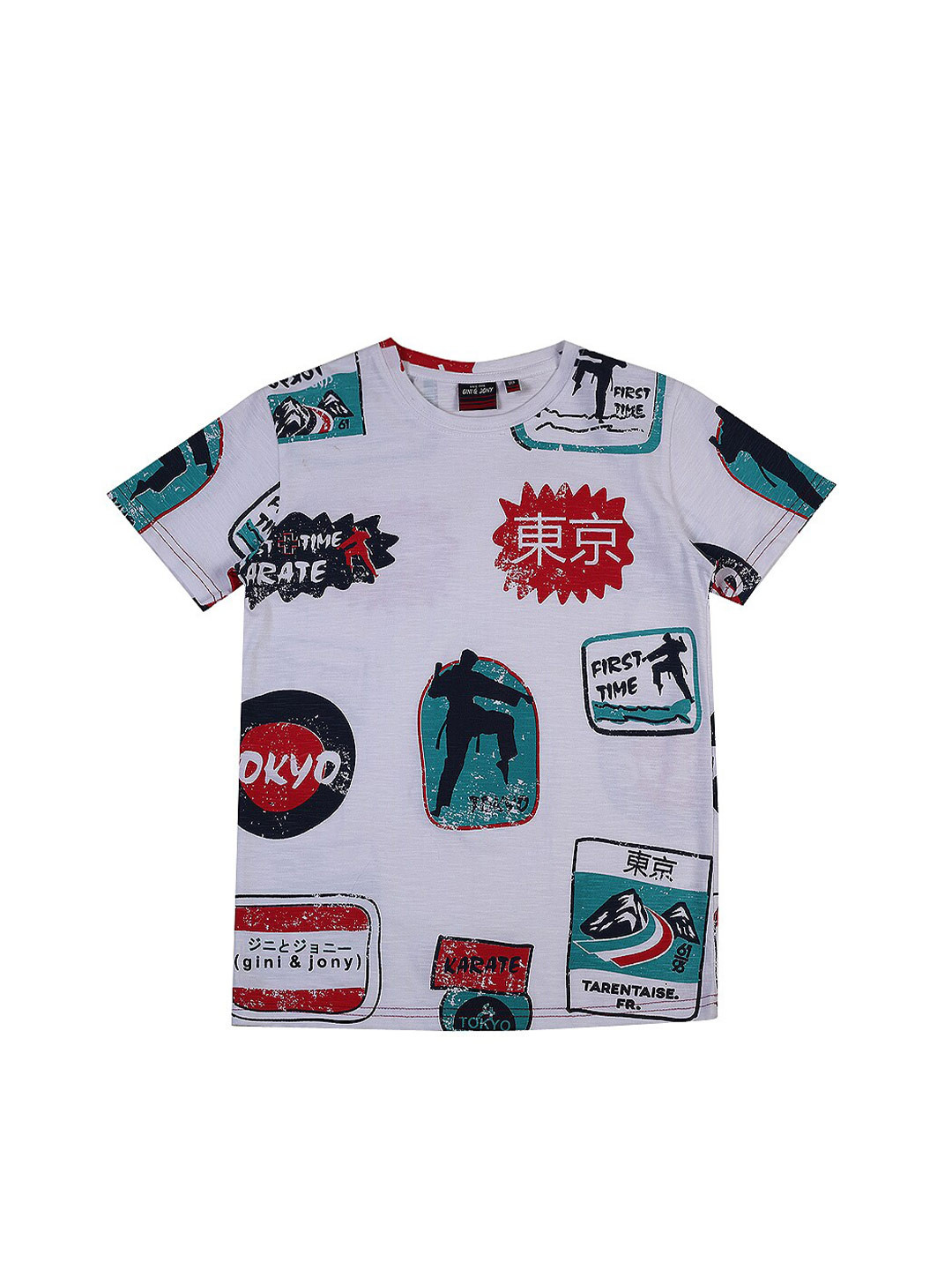 

Gini and Jony Boys Graphic Printed Cotton T-shirt, White