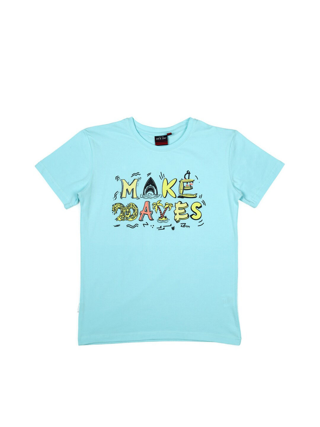 

Gini and Jony Boys Typography Printed Cotton T-shirt, Blue