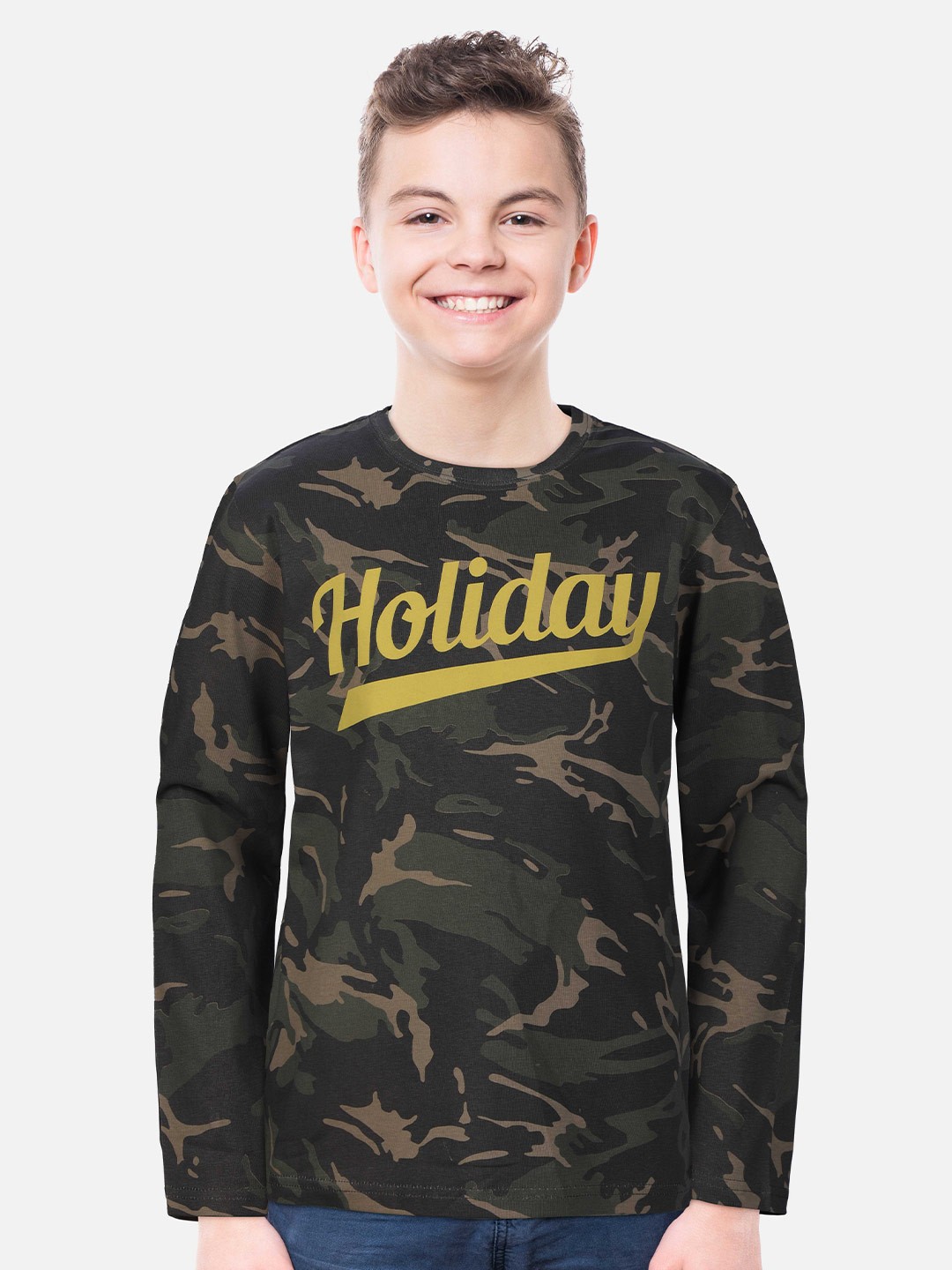 

Gini and Jony Boys Camouflage Printed Cotton T-shirt, Olive