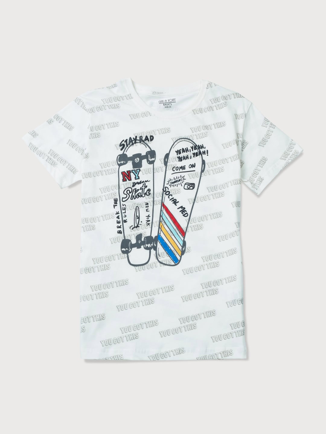 

Gini and Jony Boys Typographic Printed Cotton T-shirt, White