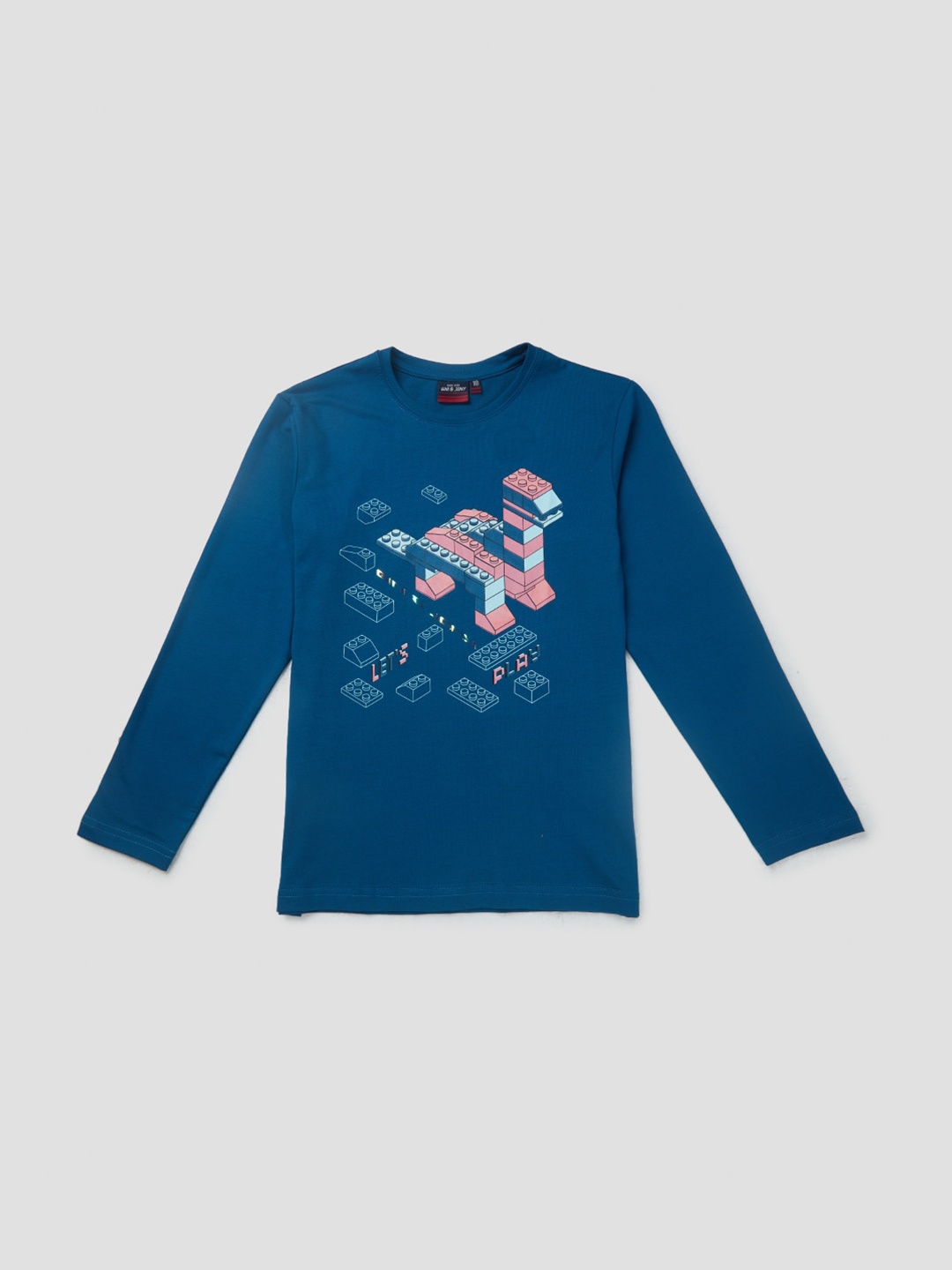 

Gini and Jony Boys Graphic Printed Long Sleeves Cotton T-shirt, Blue