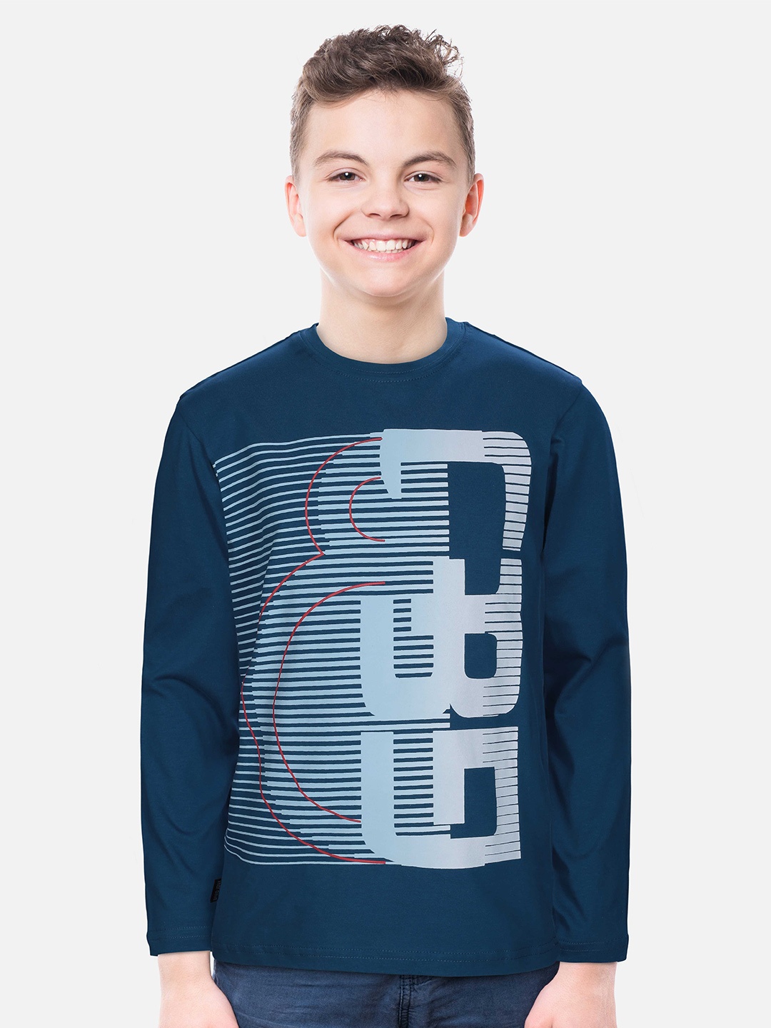 

Gini and Jony Boys Graphic Printed High Neck Cotton T-shirt, Teal