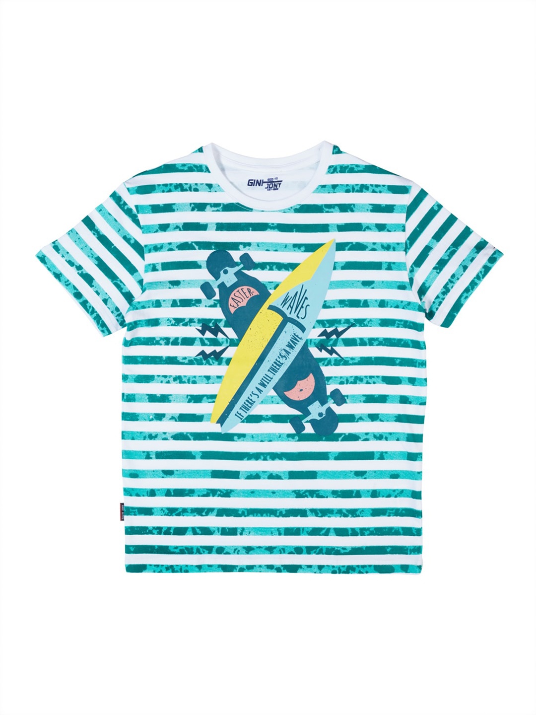 

Gini and Jony Boys Striped Round Neck Cotton T-shirt, Blue