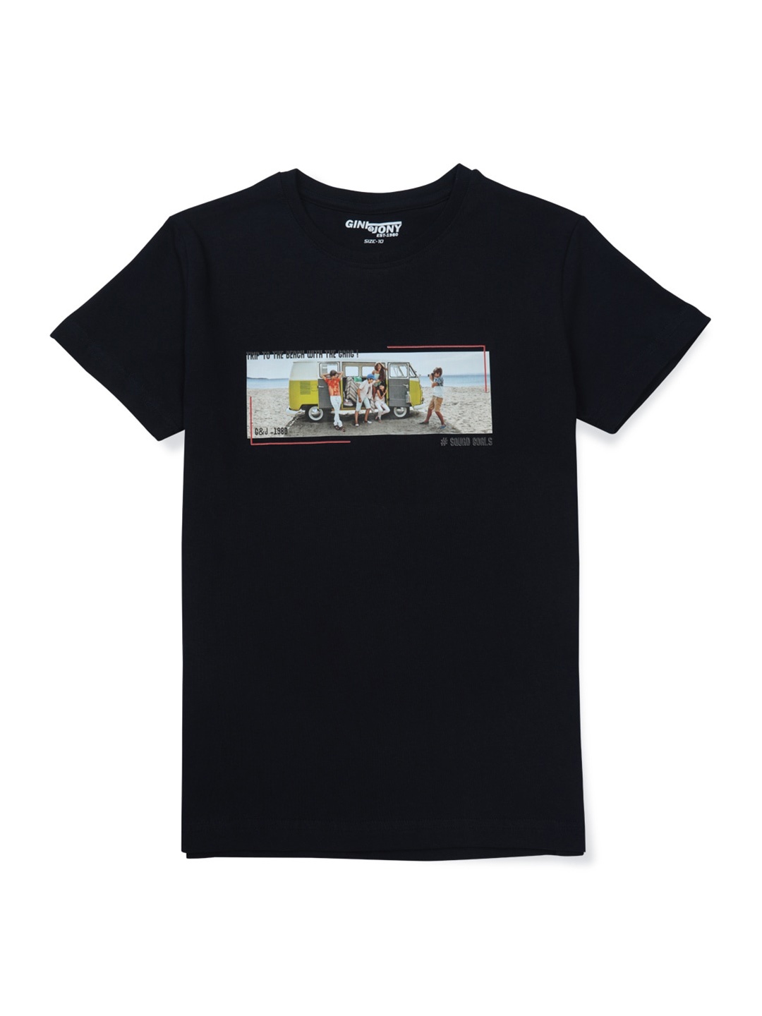 

Gini and Jony Boys Graphic Printed Cotton T-shirt, Black