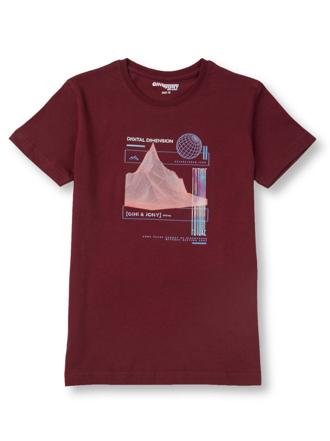 

Gini and Jony Boys Round Neck Graphic Printed Cotton T-shirt, Maroon