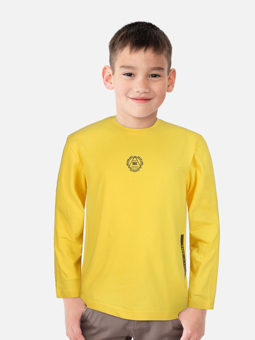 

Gini and Jony Boys Round Neck Brand Logo Long Sleeves Cotton T-shirt, Yellow