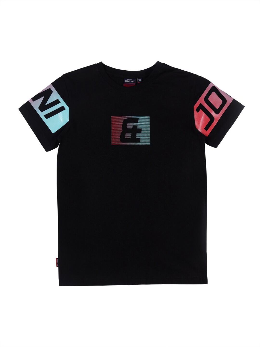

Gini and Jony Boys Round Neck Typography Printed Cotton T-shirt, Black