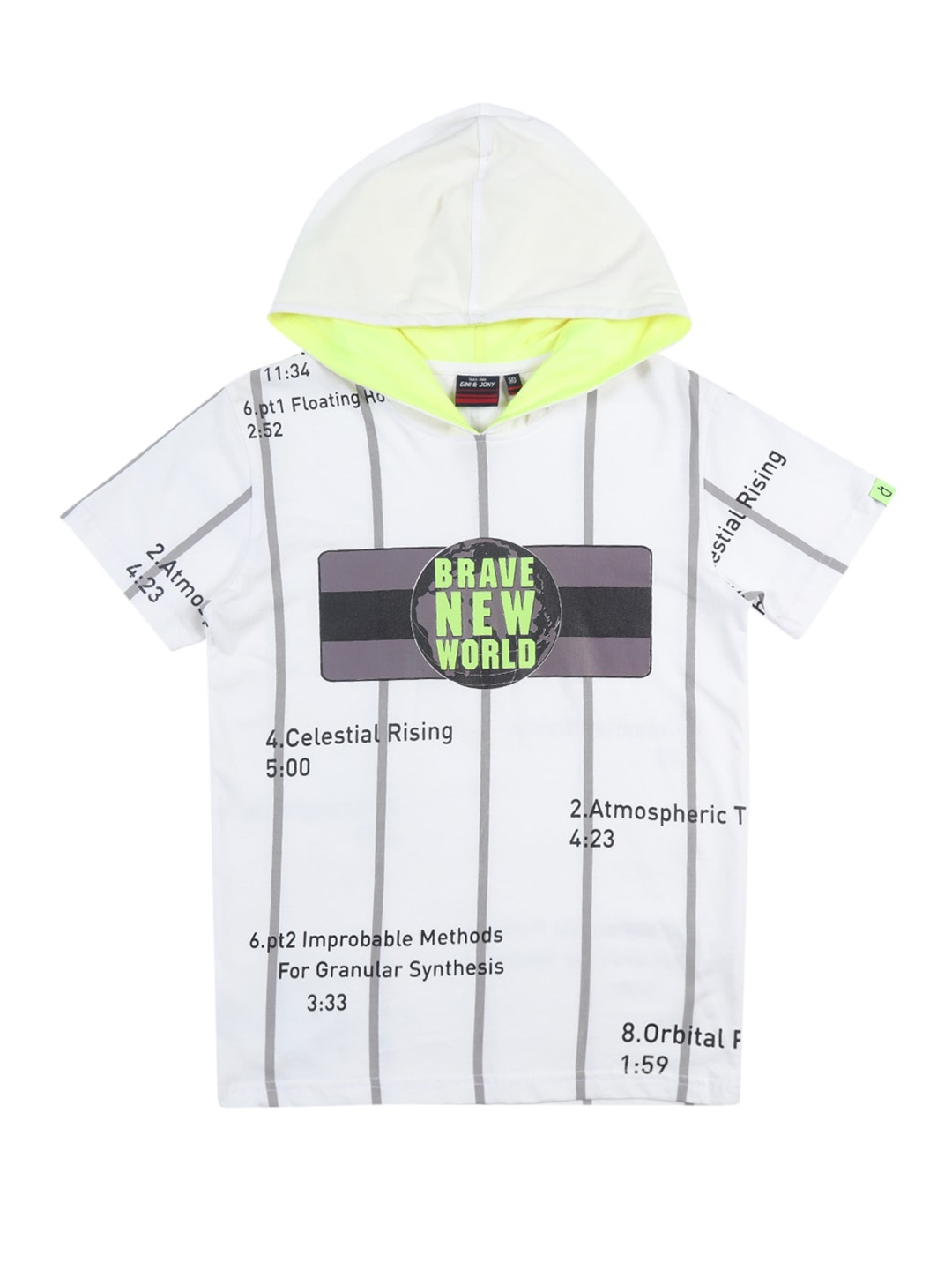 

Gini and Jony Boys Hooded Typography Printed Cotton T-shirt, White
