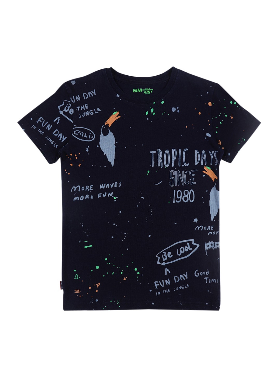 

Gini and Jony Infant Boys Typography Printed Cotton T-shirt, Navy blue