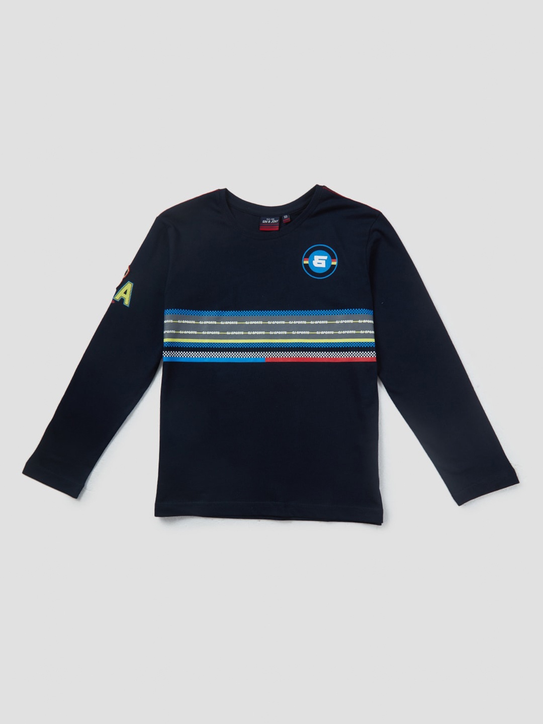 

Gini and Jony Boys Printed Full Sleeve Cotton T-shirt, Navy blue