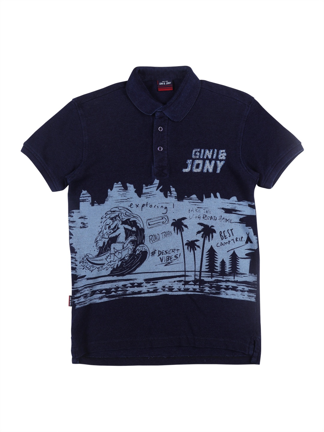 

Gini and Jony Boys Conversational Printed Polo Collar Cotton T-shirt, Navy blue