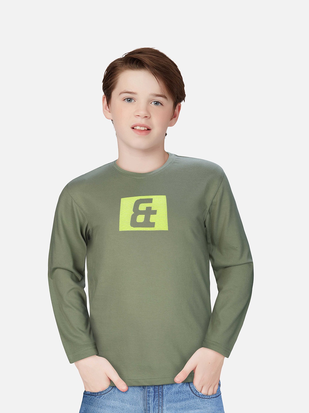 

Gini and Jony Boys Long Sleeves Cotton T-shirt, Olive