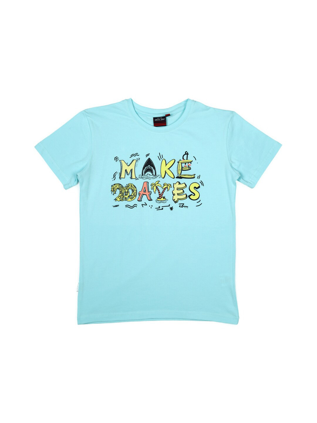 

Gini and Jony Boys Typography Printed Cotton T-shirt, Blue
