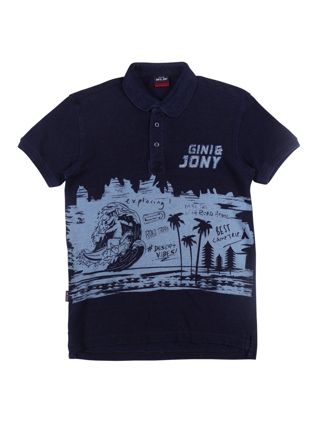 

Gini and Jony Infant Boys Graphic Printed Polo Collar Cotton T-shirt, Navy blue