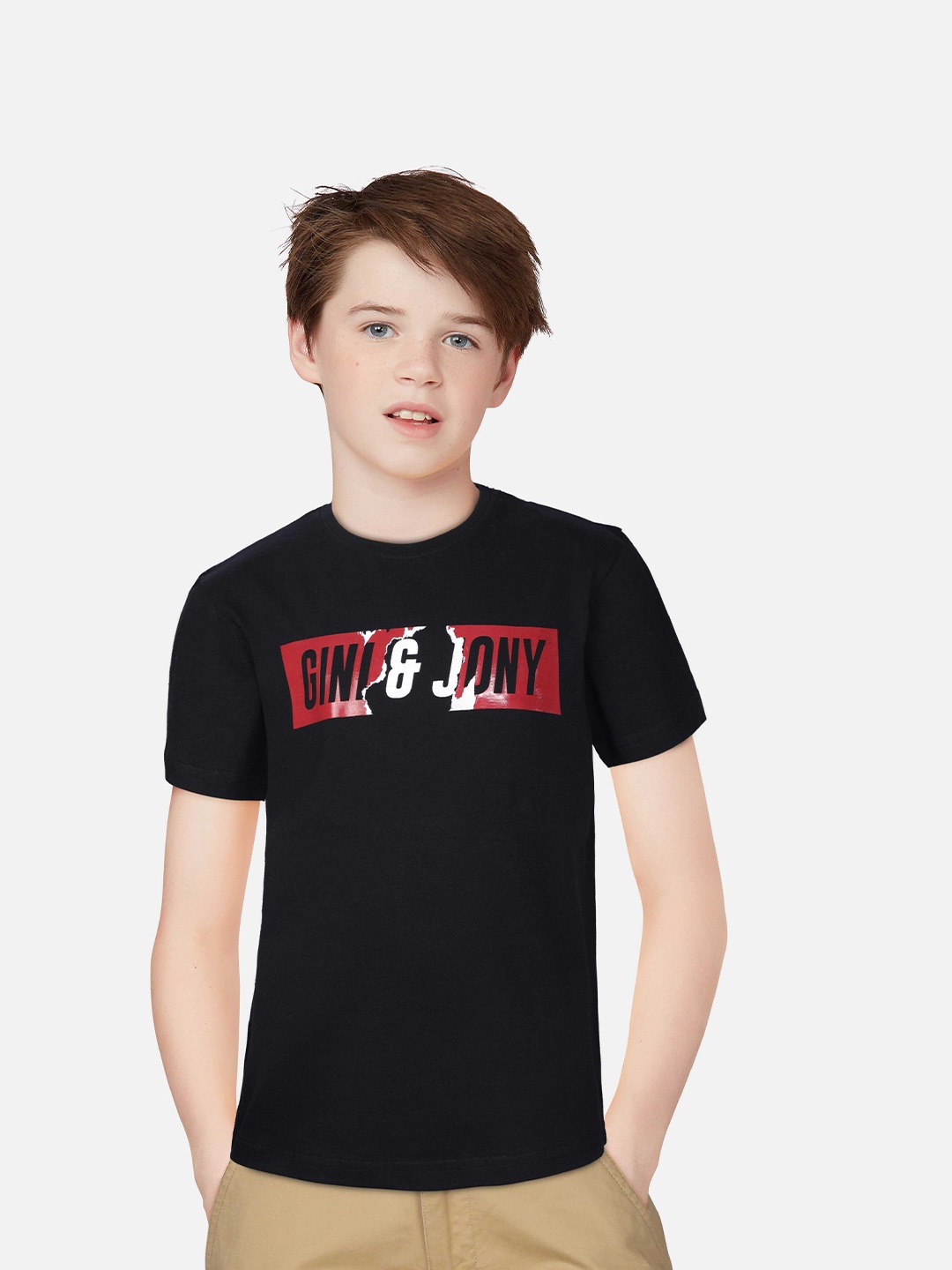 

Gini and Jony Infant Boys Typography Printed Cotton T-shirt, Black