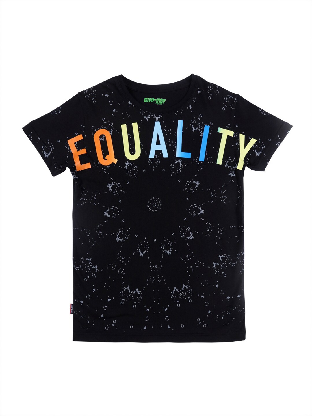 

Gini and Jony Boys Printed Round Neck Cotton T-shirt, Black