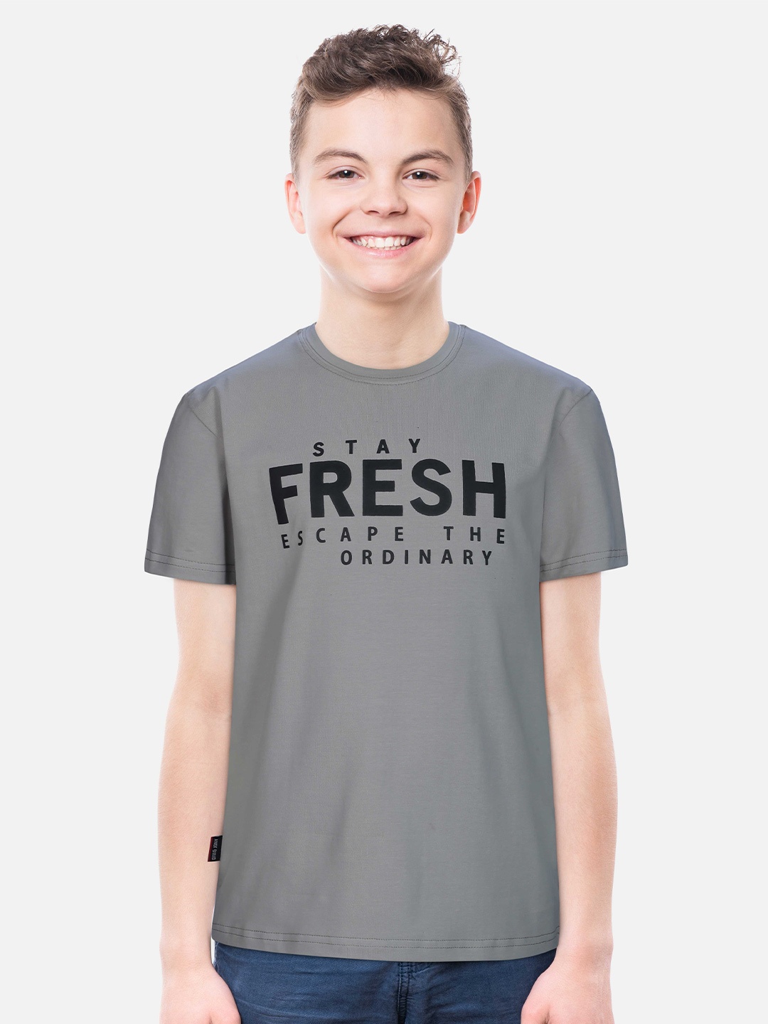 

Gini and Jony Boys Typography Printed Cotton T-shirt, Grey