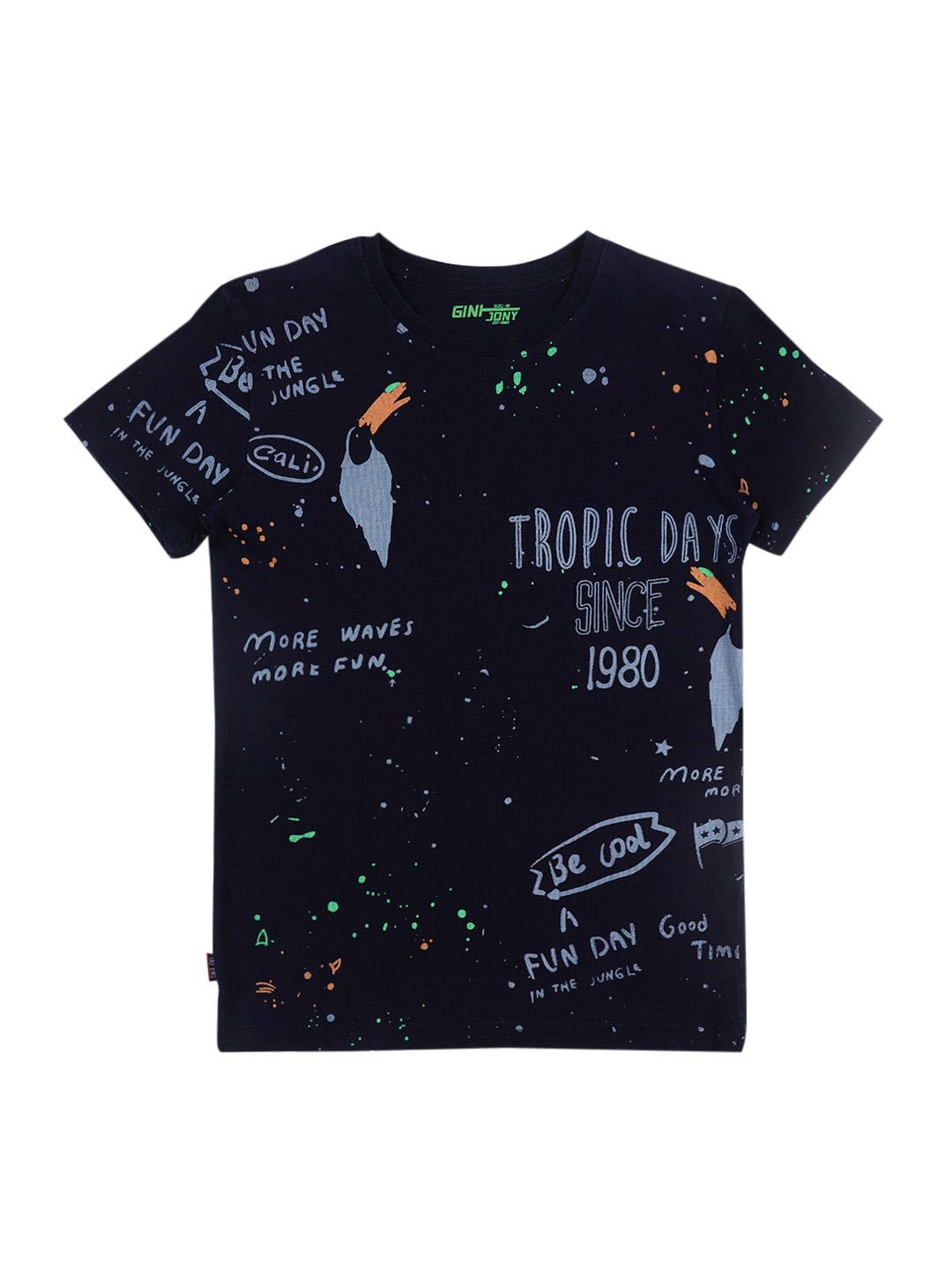 

Gini and Jony Boys Typography Printed Cotton T-shirt, Navy blue