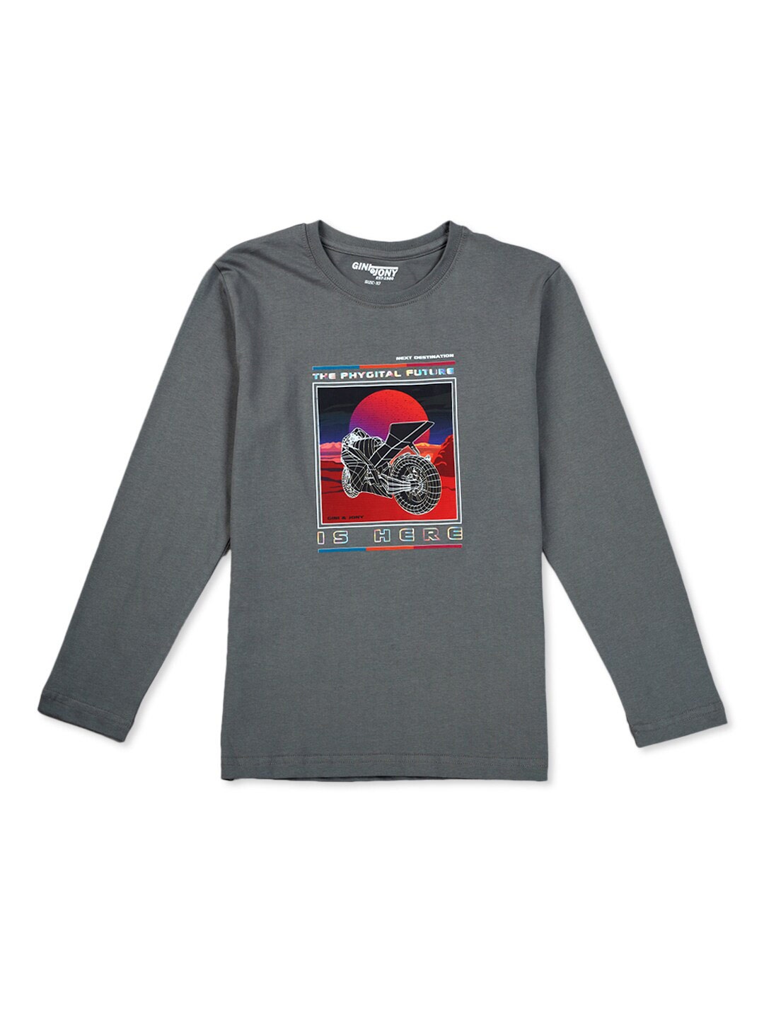 

Gini and Jony Boys Graphic Printed Long Sleeave Cotton T-shirt, Charcoal