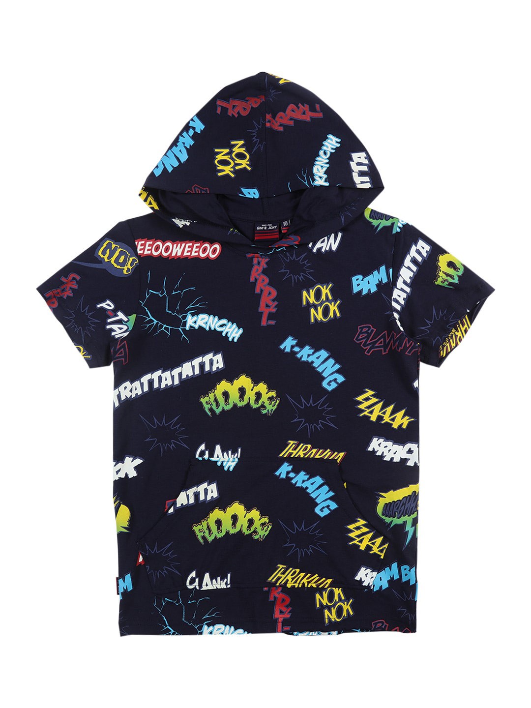 

Gini and Jony Boys Typography Printed Hooded Cotton T-shirt, Black