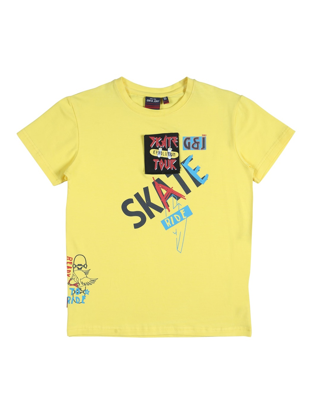 Gini and Jony Boys Typography Printed Cotton T-shirt, Yellow