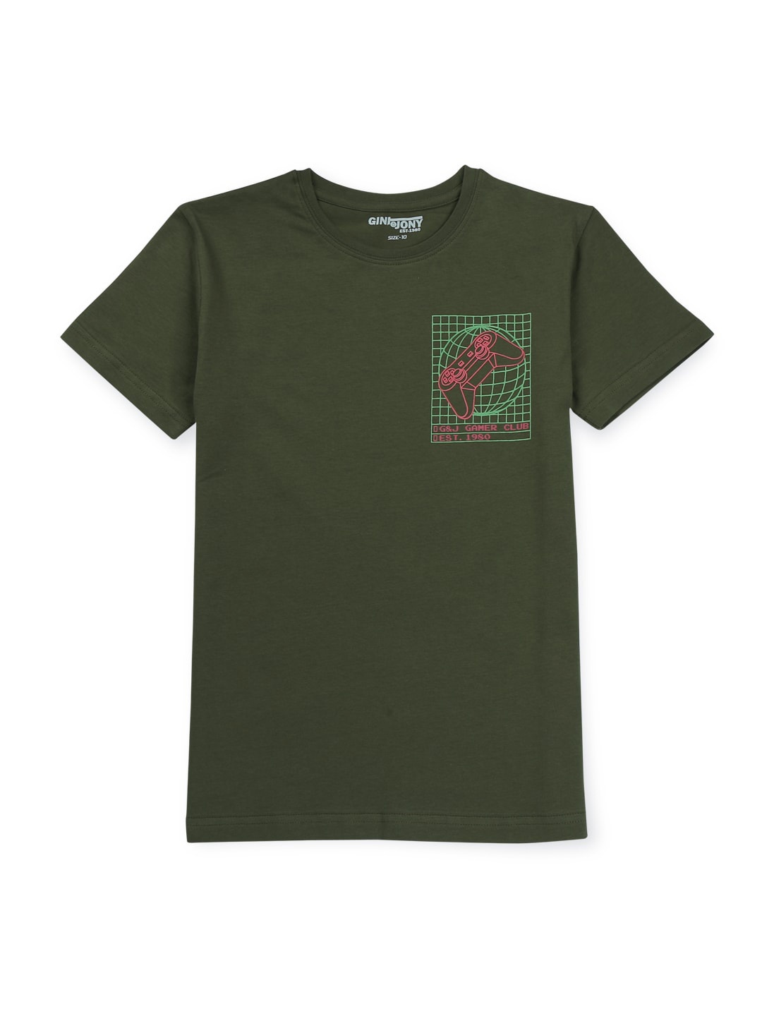 

Gini and Jony Boys Graphic Printed Cotton T-shirt, Olive