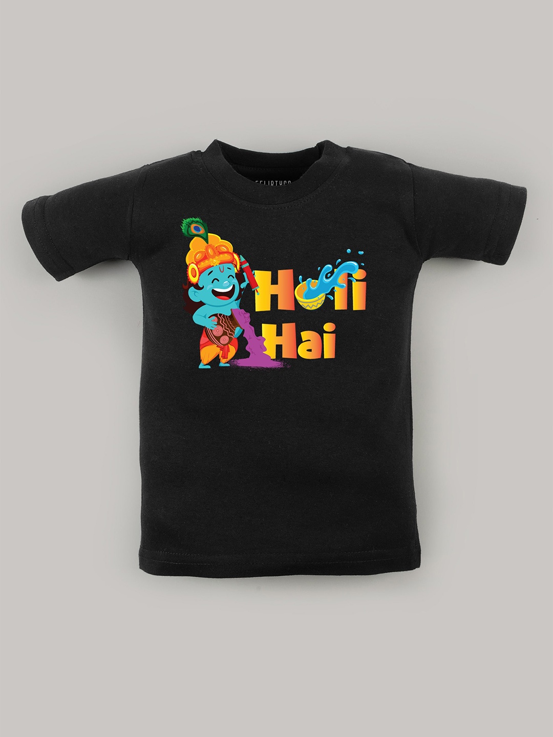 

FFLIRTYGO Kids Printed Pure Cotton Regular Fit T-shirt, Black