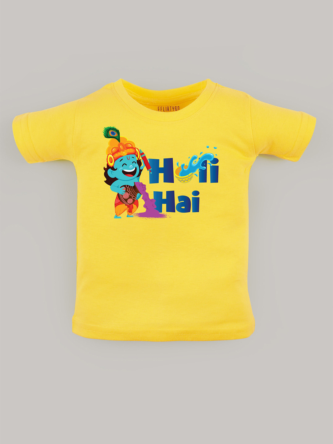 

FFLIRTYGO Kids Printed Pure Cotton Regular Fit T-shirt, Yellow