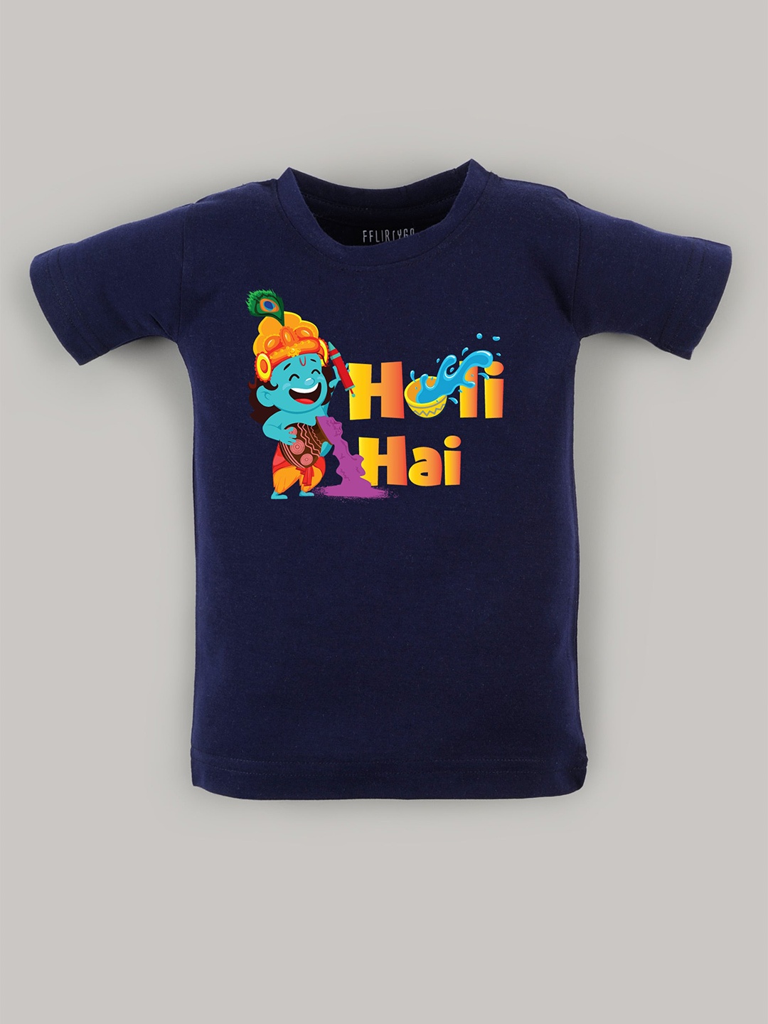 

FFLIRTYGO Kids Typography Printed Cotton T-shirt, Navy blue