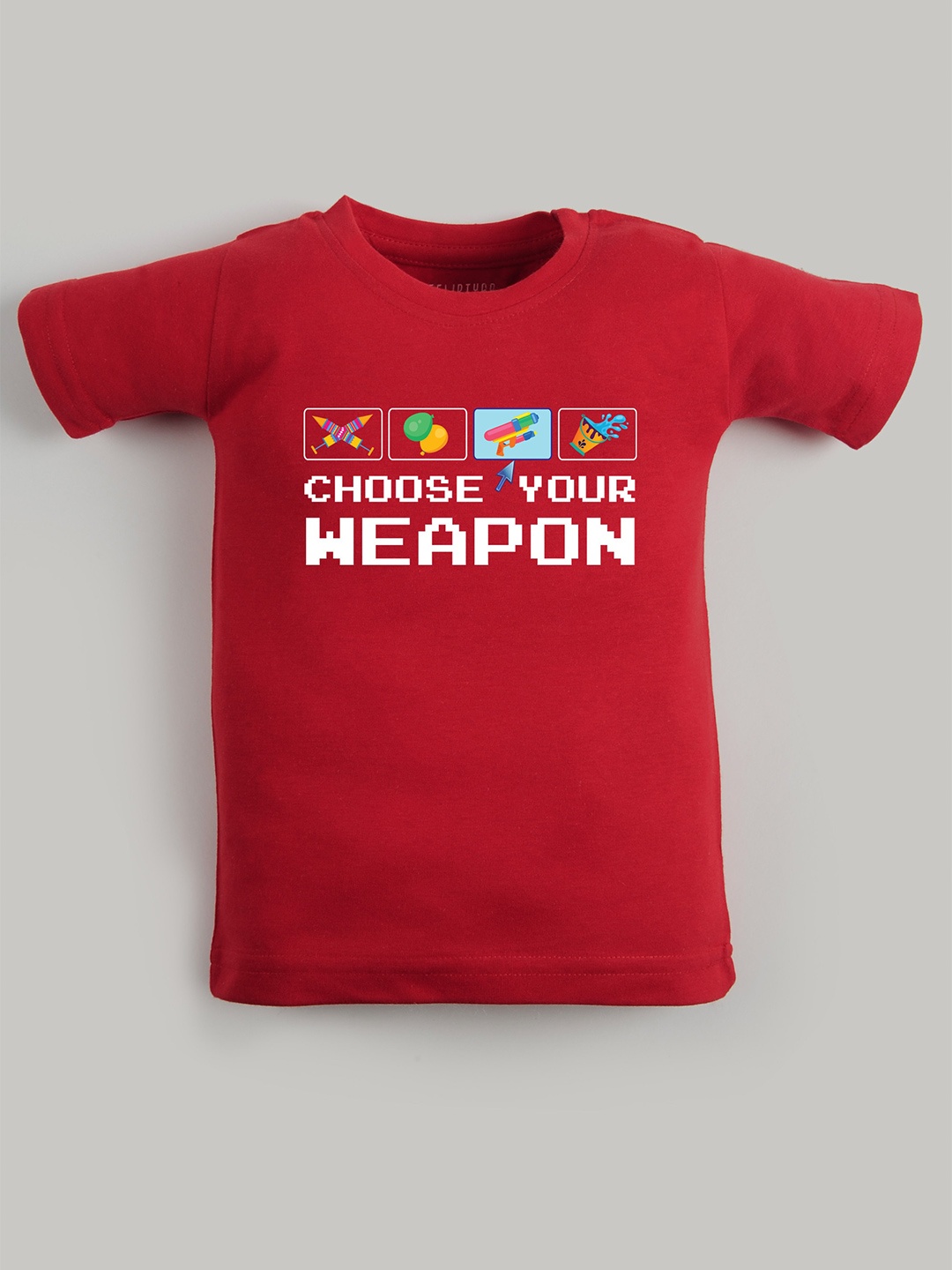 

FFLIRTYGO Kids Holi Printed Pure Cotton T-shirt, Red