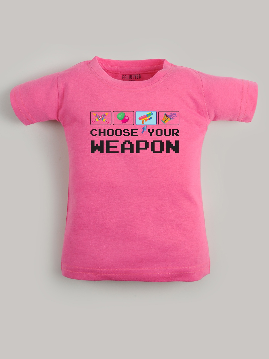 

FFLIRTYGO Kids Holi Printed Pure Cotton T-shirt, Pink