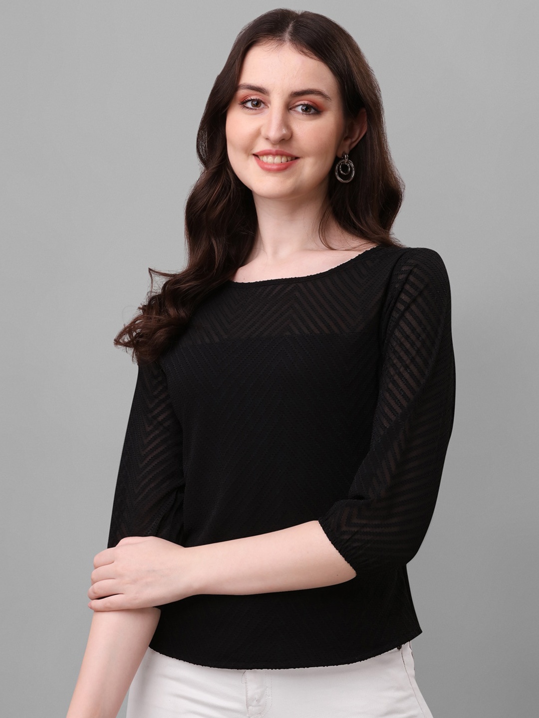 

SHEETAL Associates Round Neck Monochrome Regular Top, Black