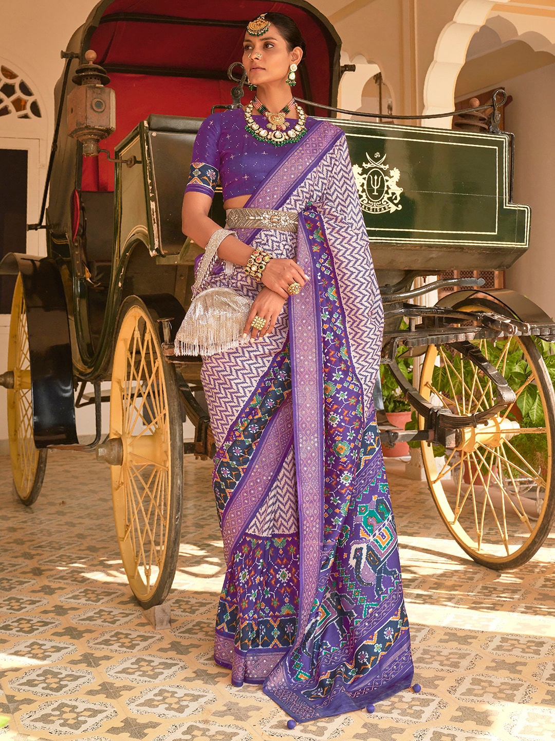 

Anouk Printed Silk Blend Pochampally Saree, Purple