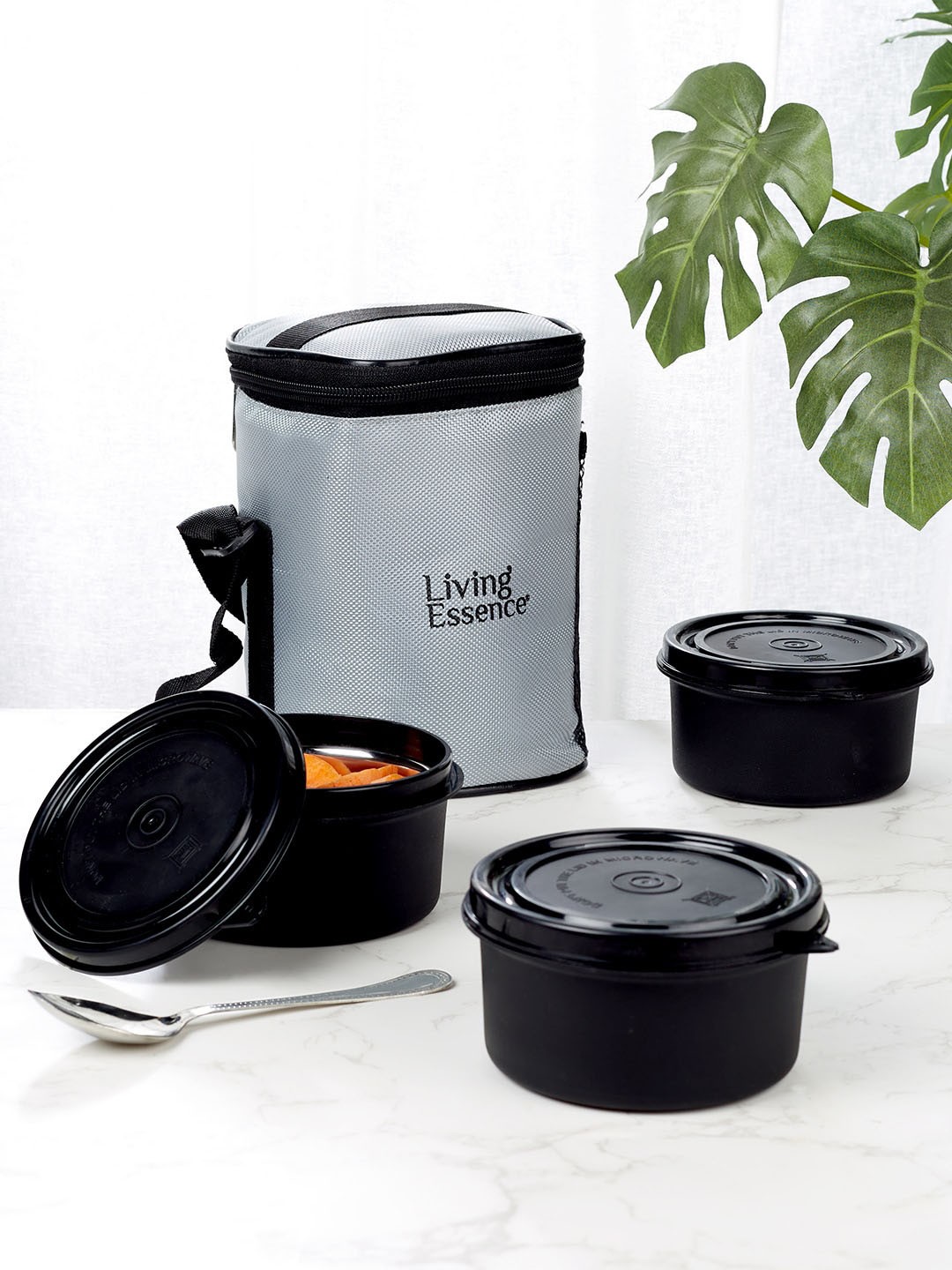 

HomeTown Terra Grey 3 Pcs Stainless Steel Lunch Box 400 ml with Water Bottle & Bag