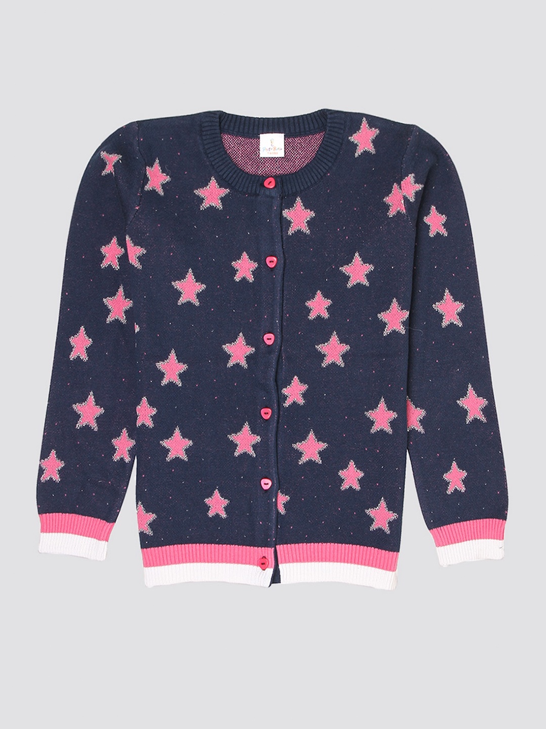 

PORTOBELLO Girls Printed Self Design Acrylic Cardigan, Navy blue