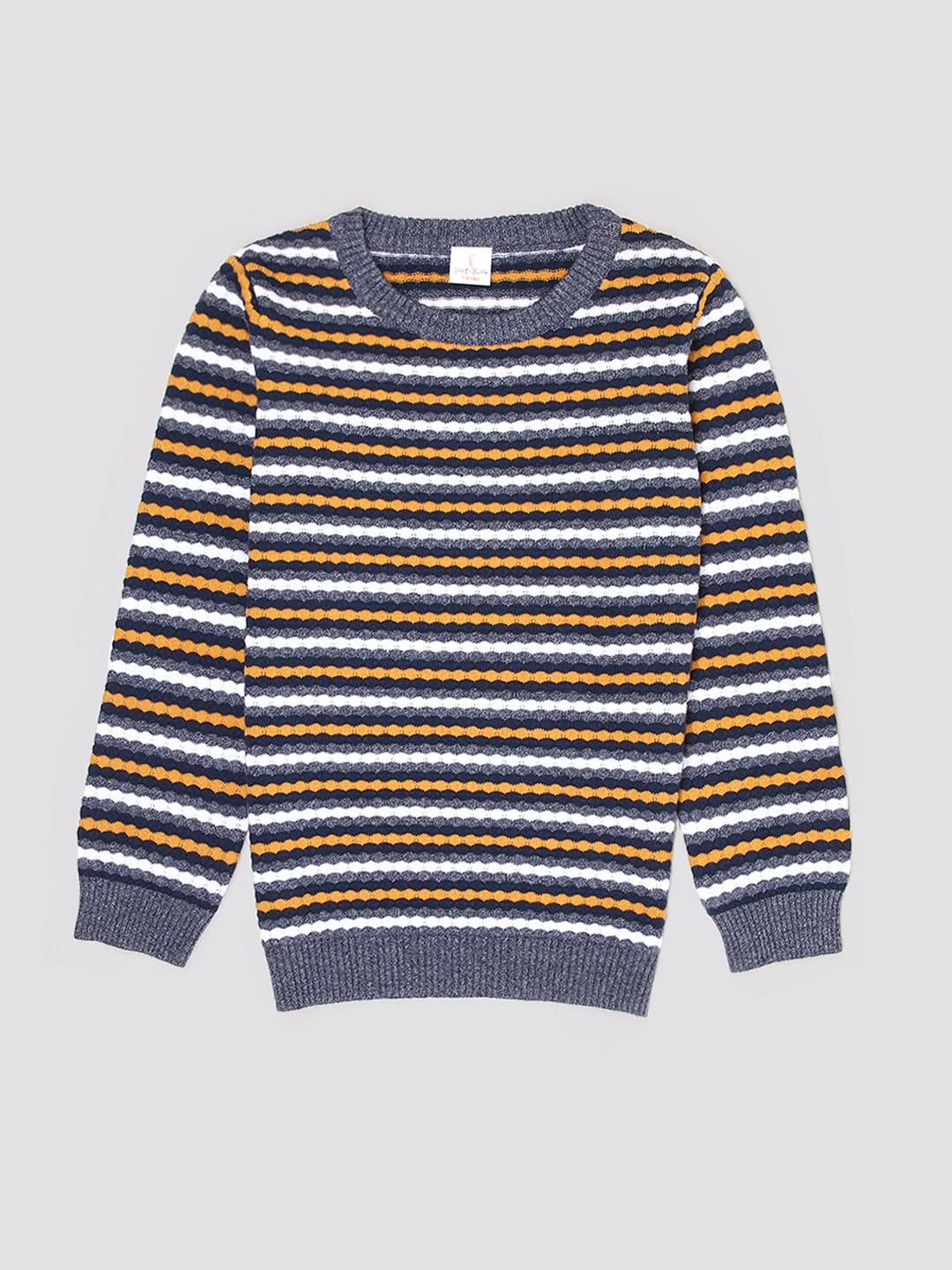 

PORTOBELLO Boys Printed Round Neck Acrylic Striped Pullover, Grey