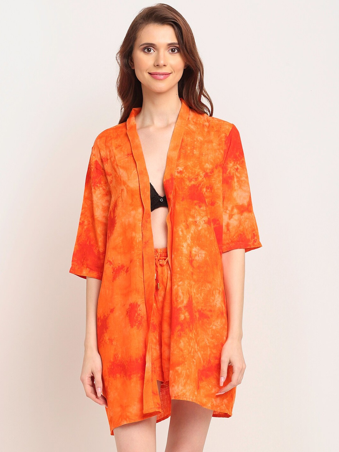 

EROTISSCH Women Short Sleeves Tie And Dye Pure Cotton Swimwear, Orange