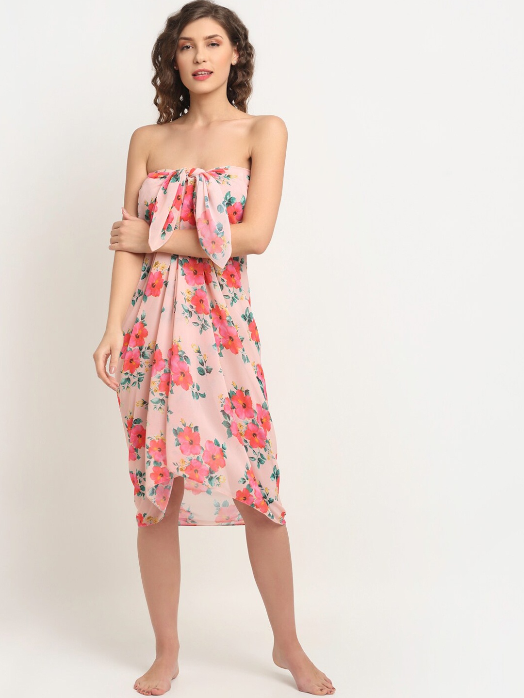 

EROTISSCH Floral Printed Sarong Swimwear, Peach