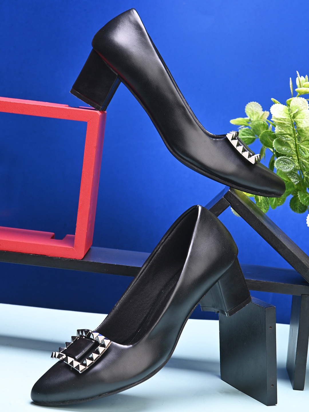 

Fentacia Party Block Pumps with Buckles, Black