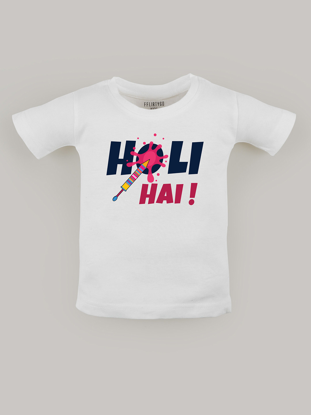 

FFLIRTYGO Kids Holi Printed Pure Cotton T-shirt, White