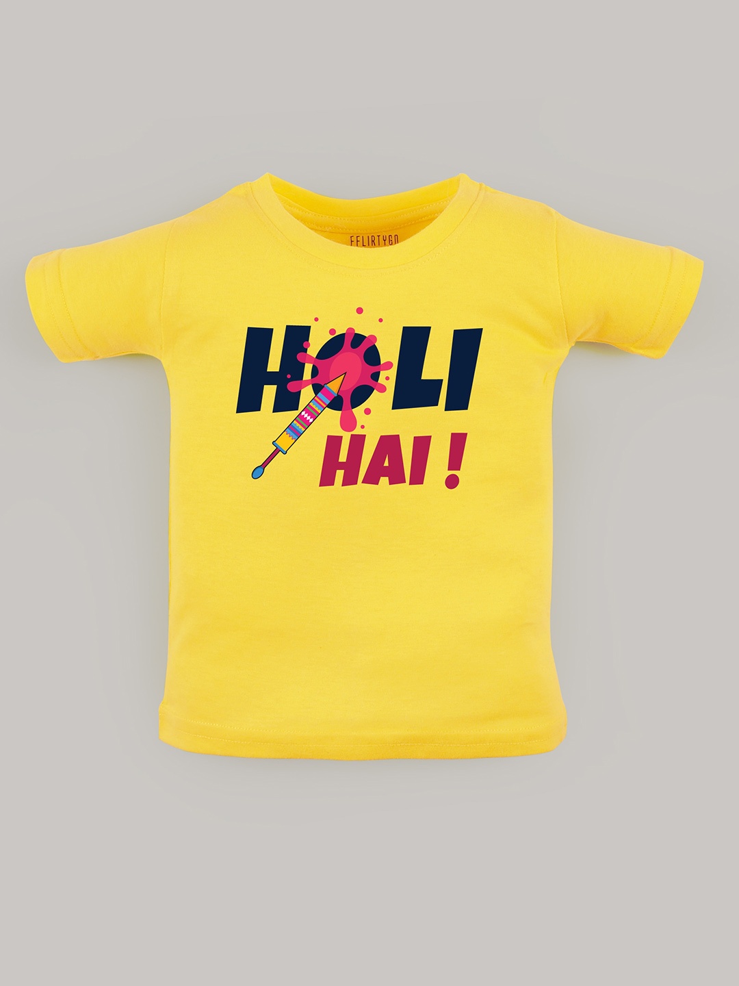 

FFLIRTYGO Kids Holi Printed Cotton T-shirt, Yellow